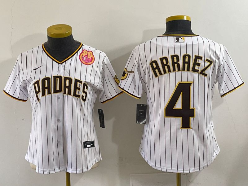 Women 2025 San Diego Padres 4 Arraez White Stripe Game Nike MLB Jersey style 5